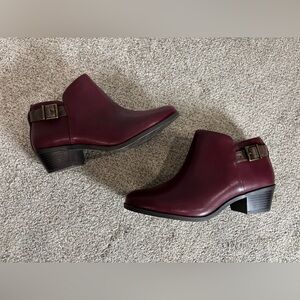 Vionic Millie Leather Ankle Boots Burgundy Buckle Bootie Shootie Women’s Size 10